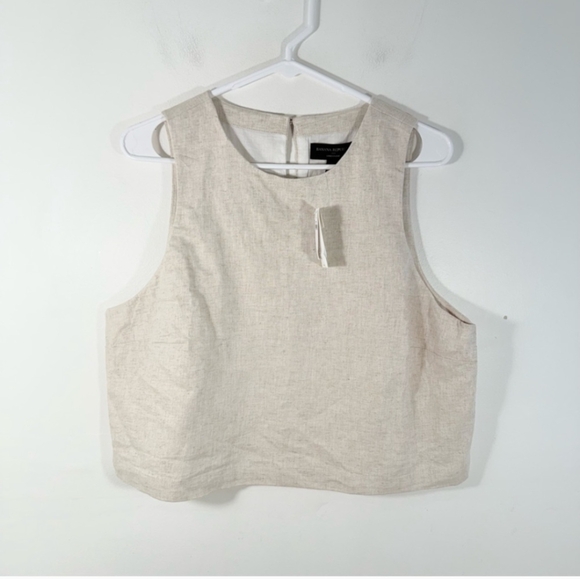 NWT Banana Republic Linen Blend Flax Sleeveless Cropped Shell Large New - Picture 2 of 5